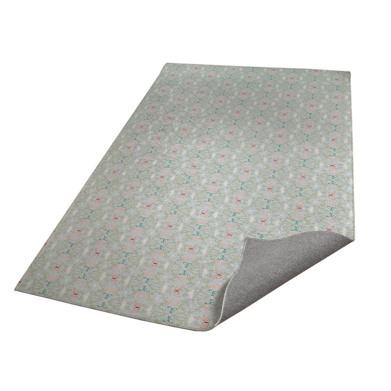 Bees & Butterflies Kids Play Mat, Rectangle 5' x 7', Light Blue/Green/Pink