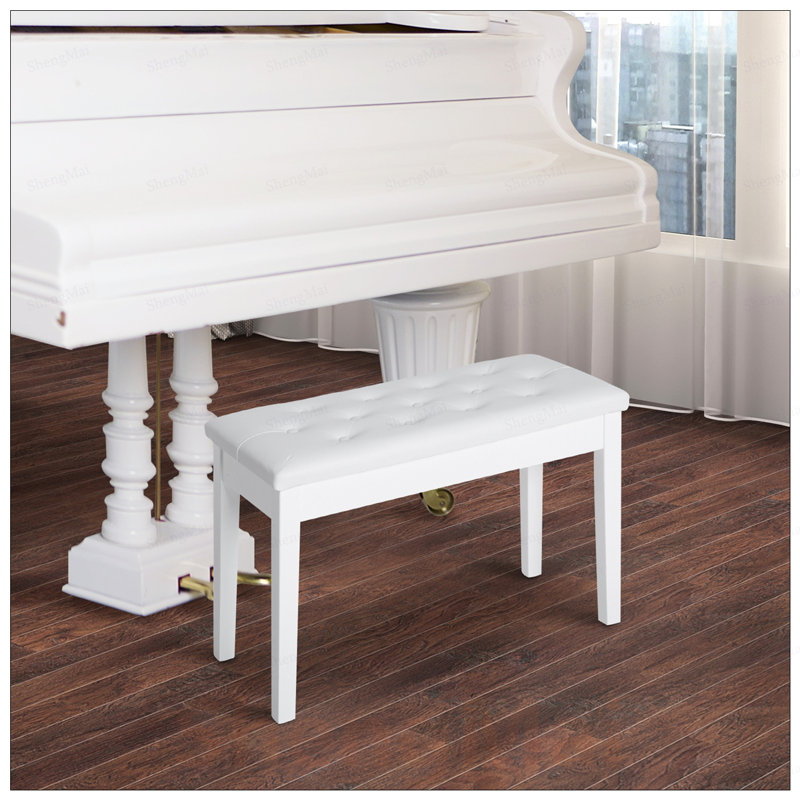 Banc de piano Duet avec coussin en similicuir et structure en bois, capitonné pour plus de confort et de style, White, White