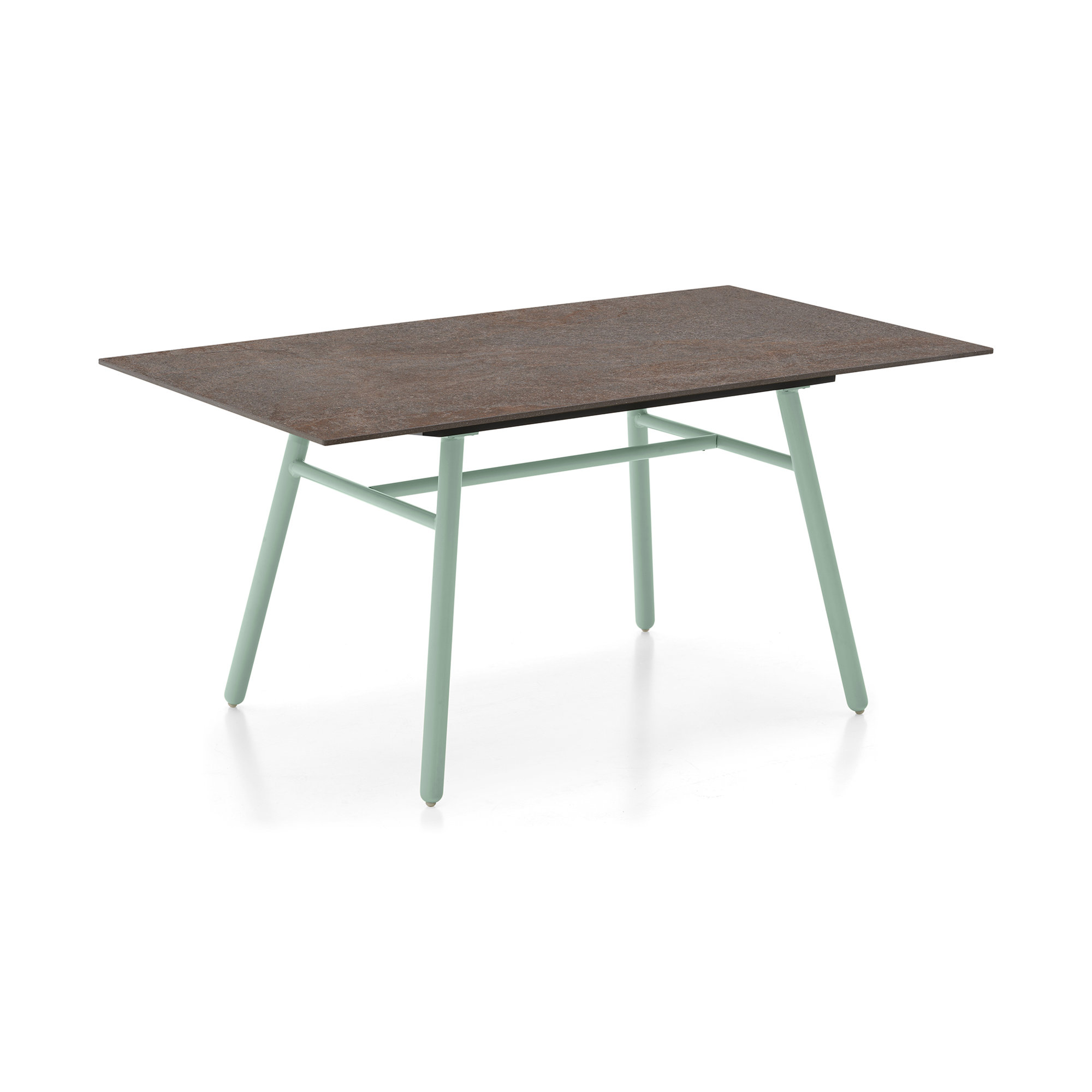 Yo! Outdoor Dining Table with Metal Legs, Matt Thyme Green, Porphyry Brown