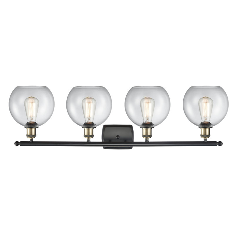 Éclairage pour salle de bain 4 lumières Cindi, Incandescente, Transparent, Laiton antique noir