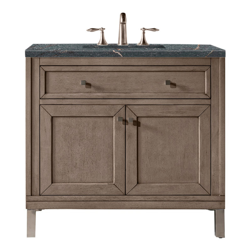 Chicago 36' W Single Vanity, Glossy White, Parisien Bleu, 8" Widespread