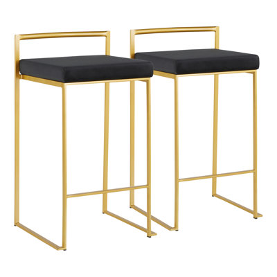 Tabouret de comptoir contemporain doré avec coussin en velours noir - ensemble de 2