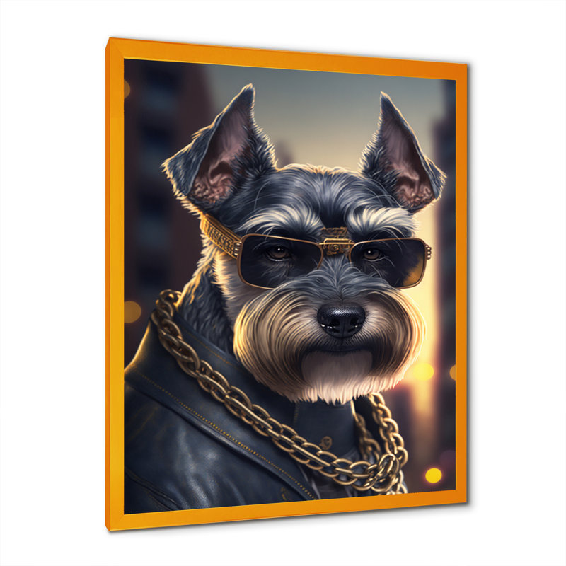 Schnauzer Gangster in NYC III - Impression sur toile, H 32 po x l 16 po x P 1 po, Impression dorée sur toile encadrée