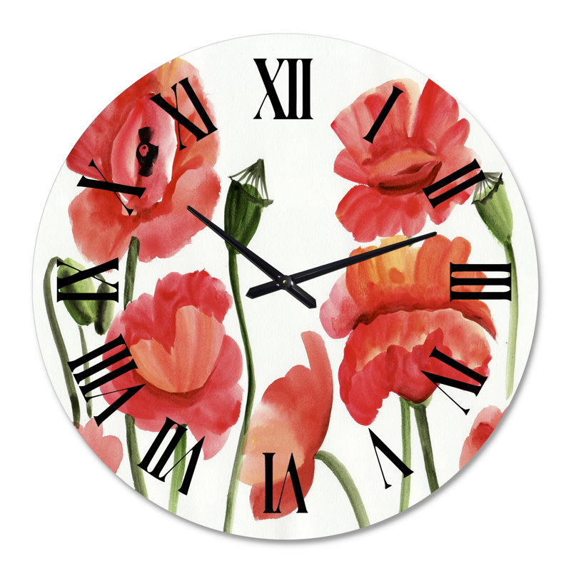 Vintage Red Poppies I - Traditional wall clock, Large