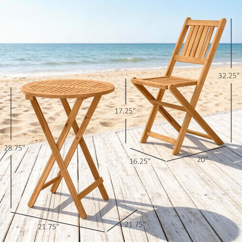 Ensemble de mobilier de bistro en bois pliable, ensemble de conversation 3 pièces