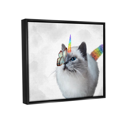 «Rainbow Unicorn Kitten Butterfly - Floater Frame», impression sur toile