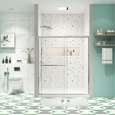 Bypass Shower Door - Chromed, 44-48"X70", 1/4" Tempered Glass, Smooth Sliding, Leakage Film 44-48"X70" Door, Bathroom Use, Sliding Smoothly, Explode Film, Easy To Clean, Install