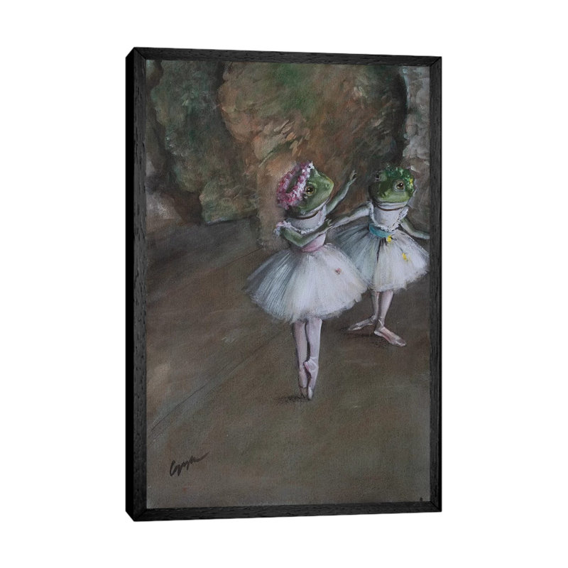 Two Frog Dancers by Melinda Copper - Painting on Canvas, 101.6cm H x 66.04cm W x 3.81cm D, Black Framed