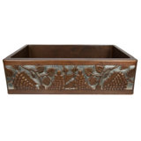 33" Hammered Copper Apron Front Single Basin Kitchen Sink w/ Vineyard Design and Nickel Background