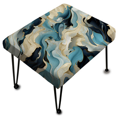 Repose-pieds rectangulaire beige et bleu