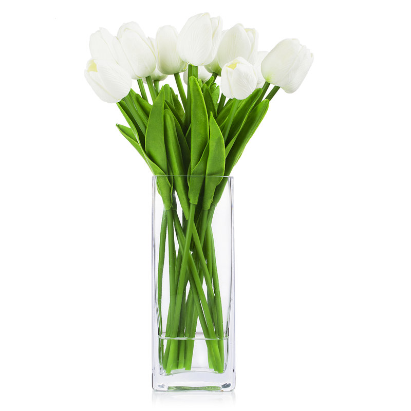 Arrangement floral tulipes artificielles dans un vase, Blanc