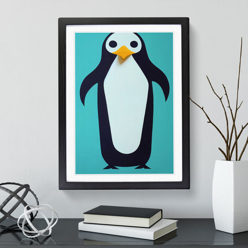 Vibrant Penguin Abstract - Wall Art, Black Framed Paper, 36cm H x 27cm W, White