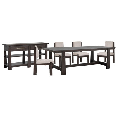 Table de salle à manger Trestle avec 4 chaises d'appoint rembourrées et buffet