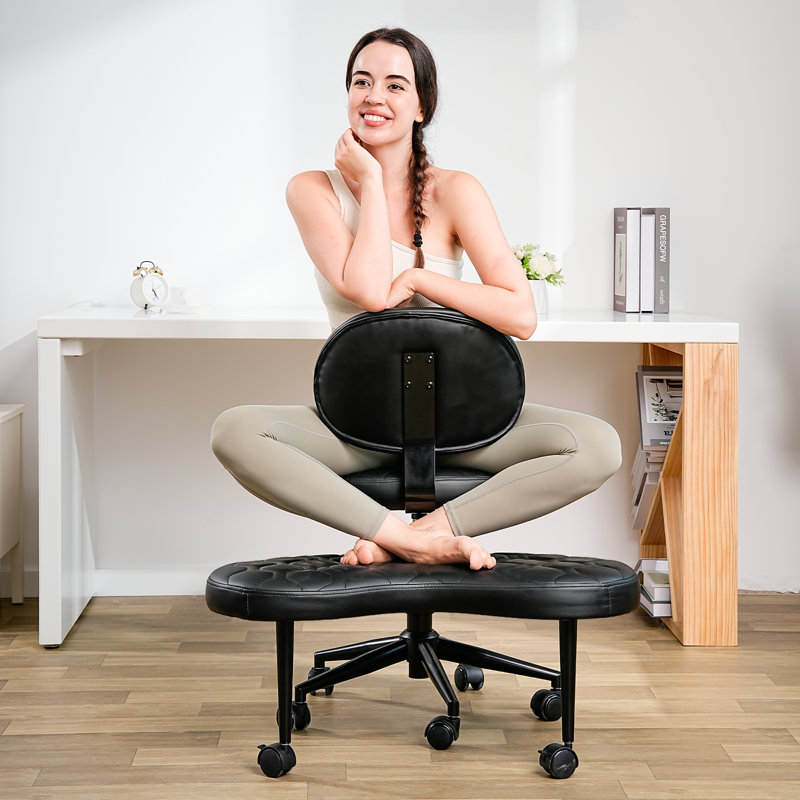 Upholstered Ergonomic Cross-Legged Swivel Chair, ADHD Chair Adjustable Height Meditation Chair with Back Support, Office/Home Chair