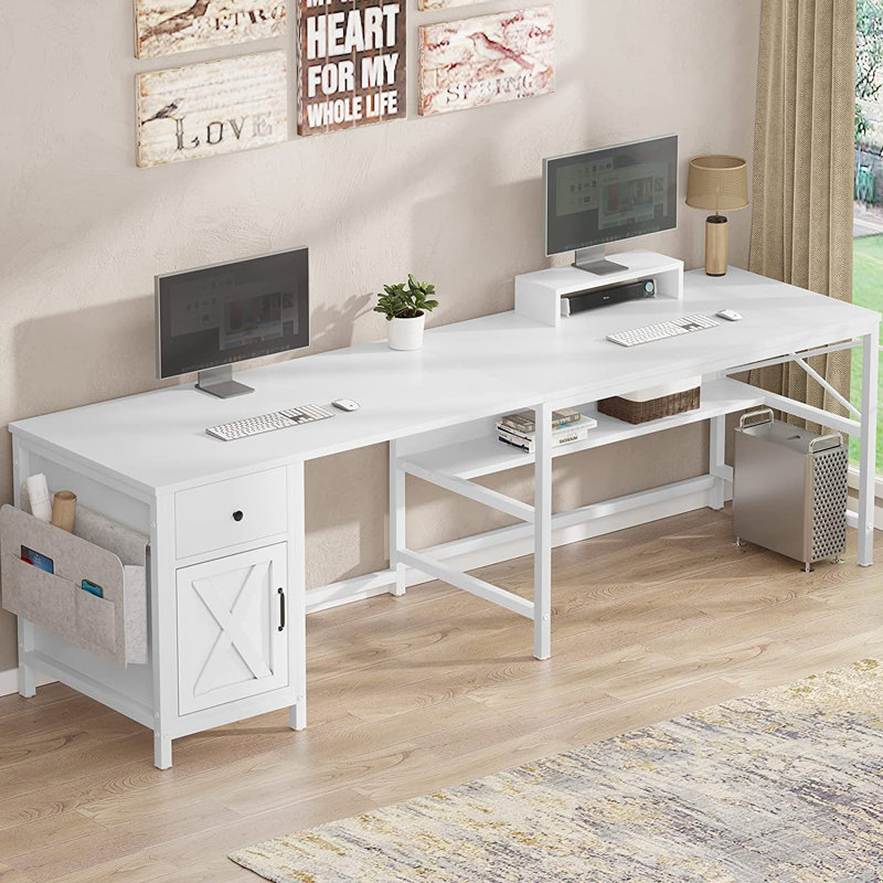 Josphua L-Shaped Computer Desk, White/White