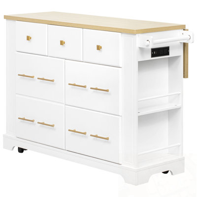 Kitchen Island with 6 Drawers, Drop Leaf and Power Outlet