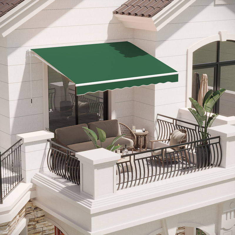 AECOJOY Manual Retraction Slope Patio Awning, 98.4" W x 78" D, Green, Solid Color