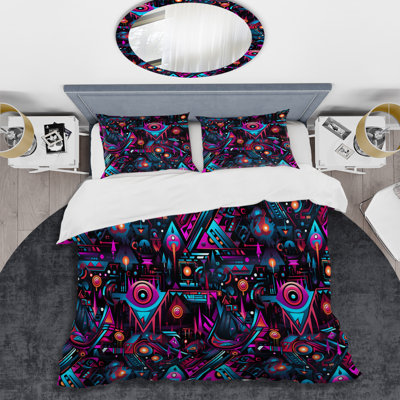 Popart Techno Tribal Fusion IV - Geometric Duvet Cover Set - Microfiber Polyester