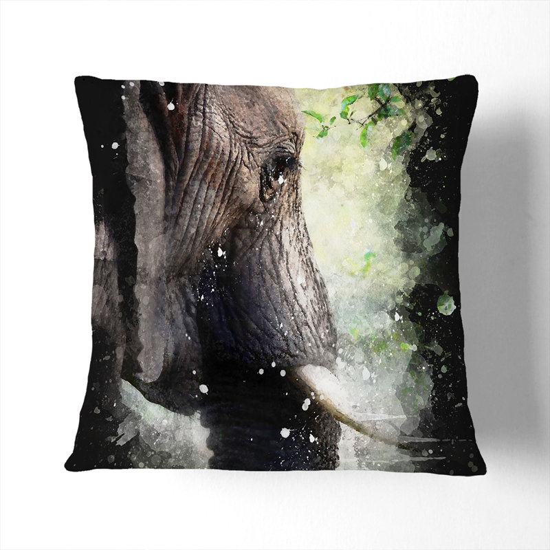 Elephant Vol.2 Paint Splash Scatter Cushion, 40cm H x 40cm W x 15cm D, Black
