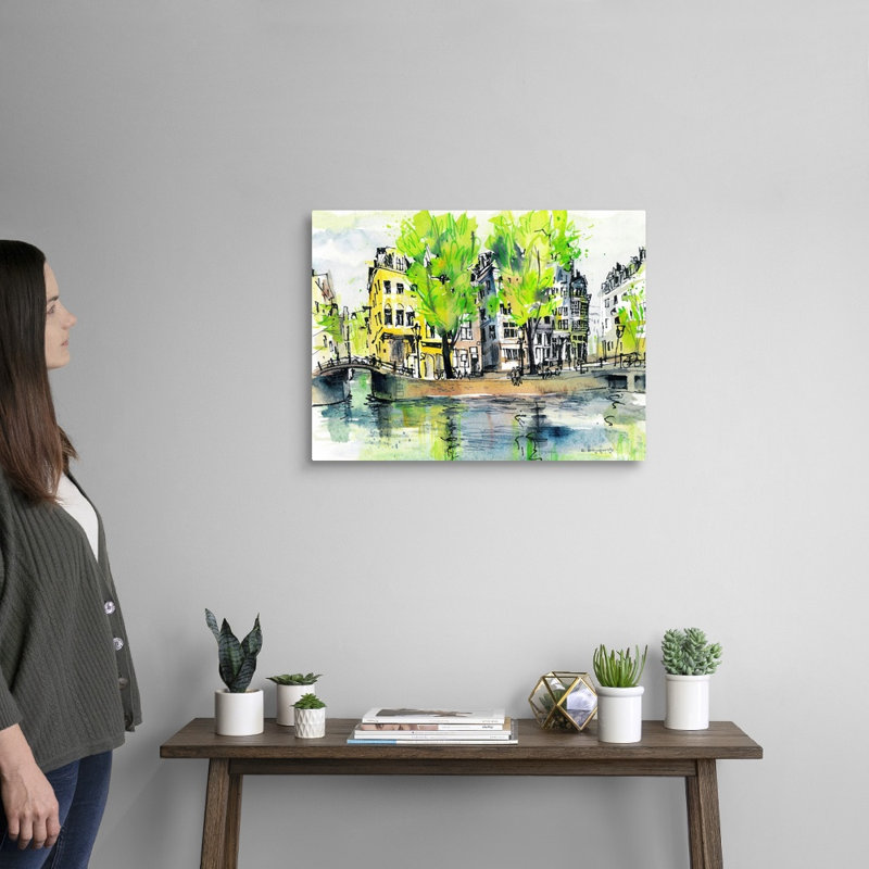 Reproduction d’art sur toile, "Amsterdam-Sinël canal" par Eleanor Doughty, Toile tendue, H 18 po x l 24 po x 1,25 po