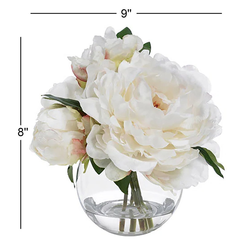 BLOOMS Cream Peonies in Glass Vase