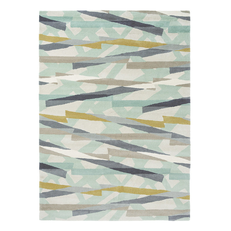 Diffinity Wool Abstract Area Rug in Green/Gray/Blue/Yellow, Rectangle 5'7" x 7'10"