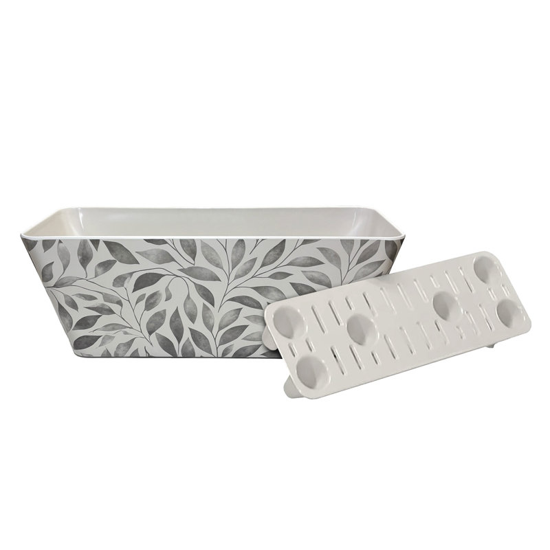 Bamboo Blooms 16" Gray Leaves Self-Watering Indoor/Outdoor Bamboo Fiber Planter – Eco-Friendly, Plastic-Free, Biodegradable Neculita