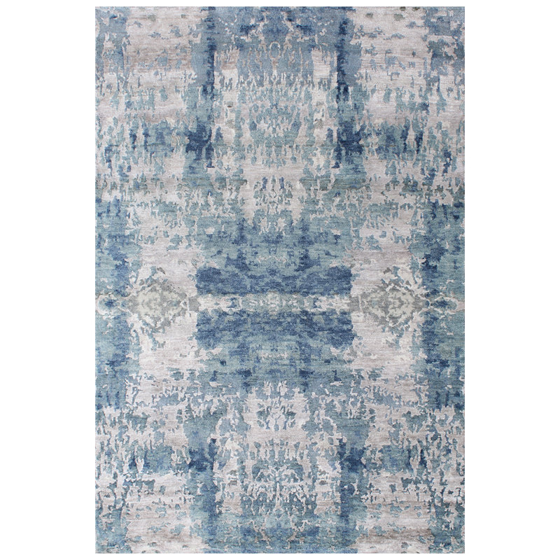 Tapis argent / bleu en laine noué à la main Abstract, Rectangle de 2 pi x 3 pi
