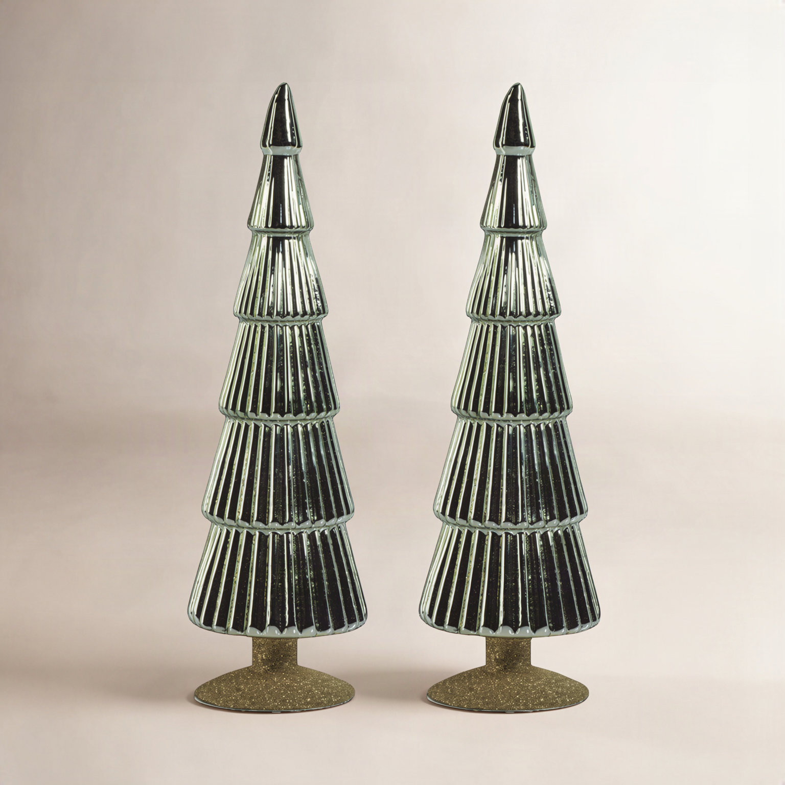 Halette 2-Piece Red Glass Tabletop Tree Set, 13.5" H x 3.5" W x 3.5" D, Light Green/Gold