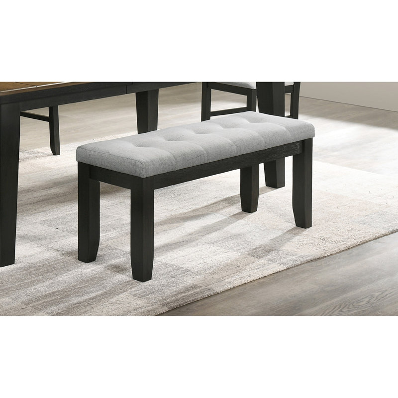 Banc rembourré gris avec pieds fuselés, tissu décoratif de salle à manger contemporain et tissu d'ameublement