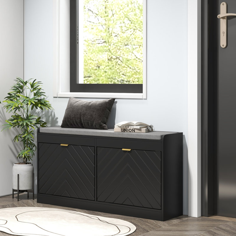 Banc d'entrée avec 2 tiroirs rabattables, coussin d'assise et 2 aérations