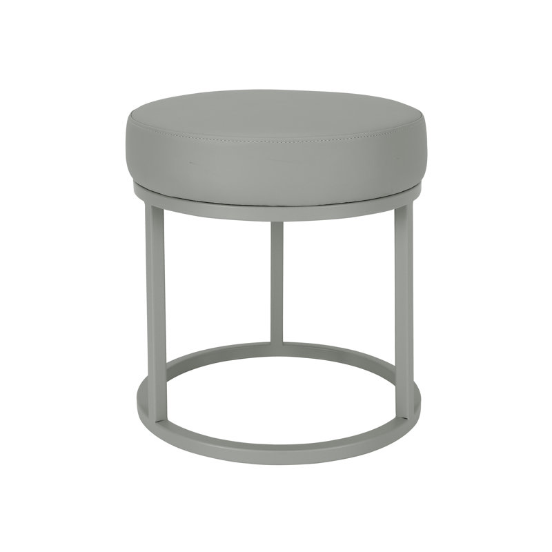 Pangea Home Stan Steel Vanity Stool Ottoman – Modern Upholstered Accent Ottoman for Living Room, Bedroom, or Lounge Seating - Faux Leather, Vegan Leather Stool - Gray Stool