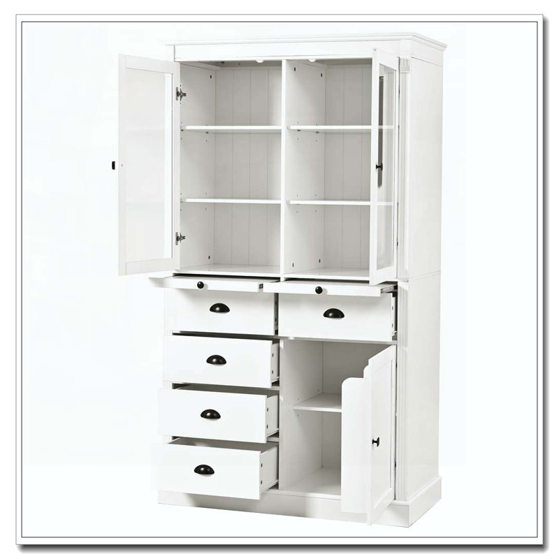 72''H Kitchen Pantry, 40''x20'' Widen Display Storage Cabinet with Glass Doors, White