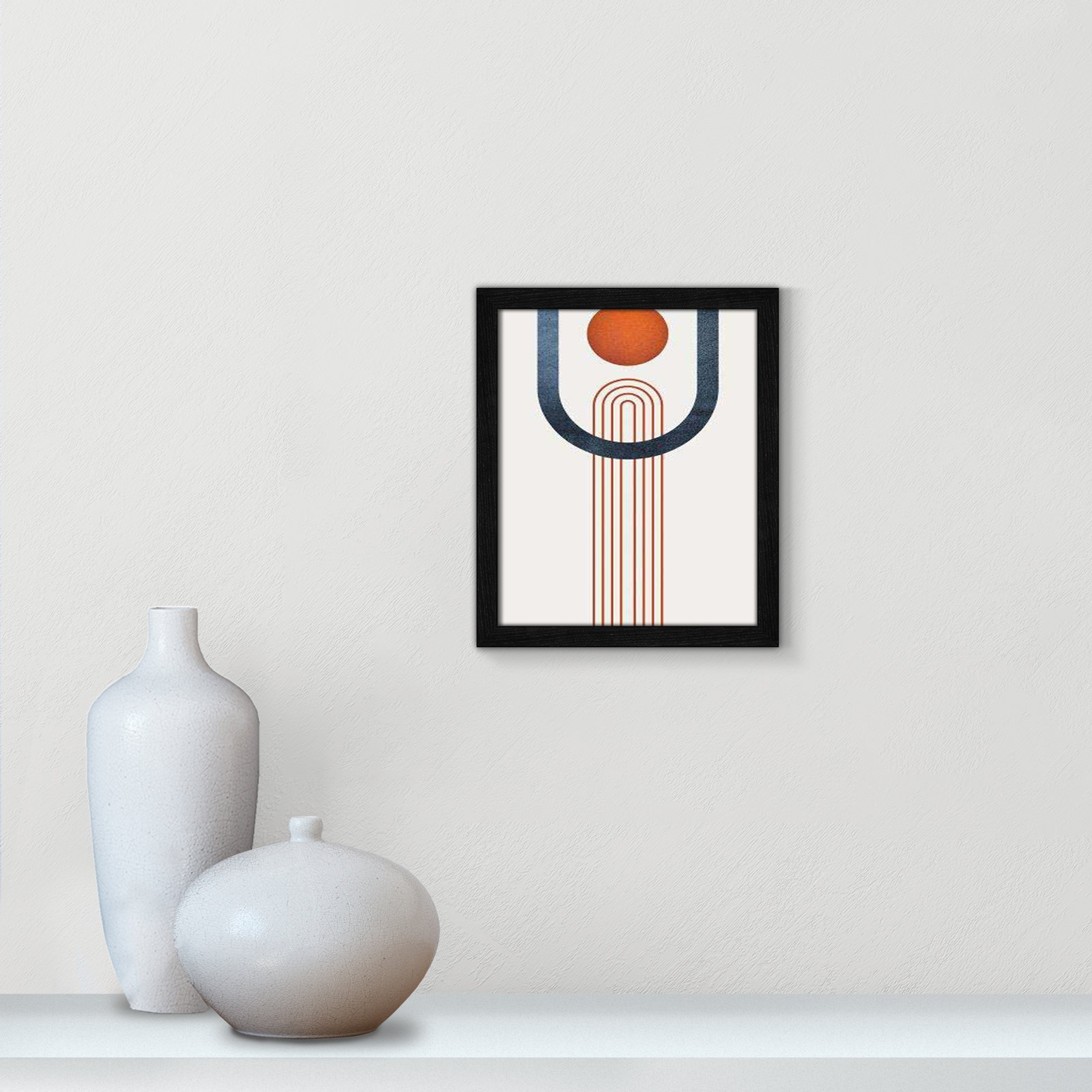 Minimalist Mid Century Orange Navy III By Urban Epiphany - Framed Art Full Bleed, Black, 15" H x 13" W x 0.75" D
