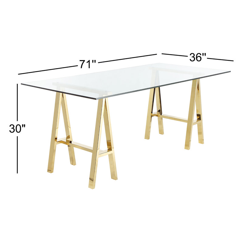 Brady Glass Desk, High Polish Gold, 30" H x 71" W x 36" D