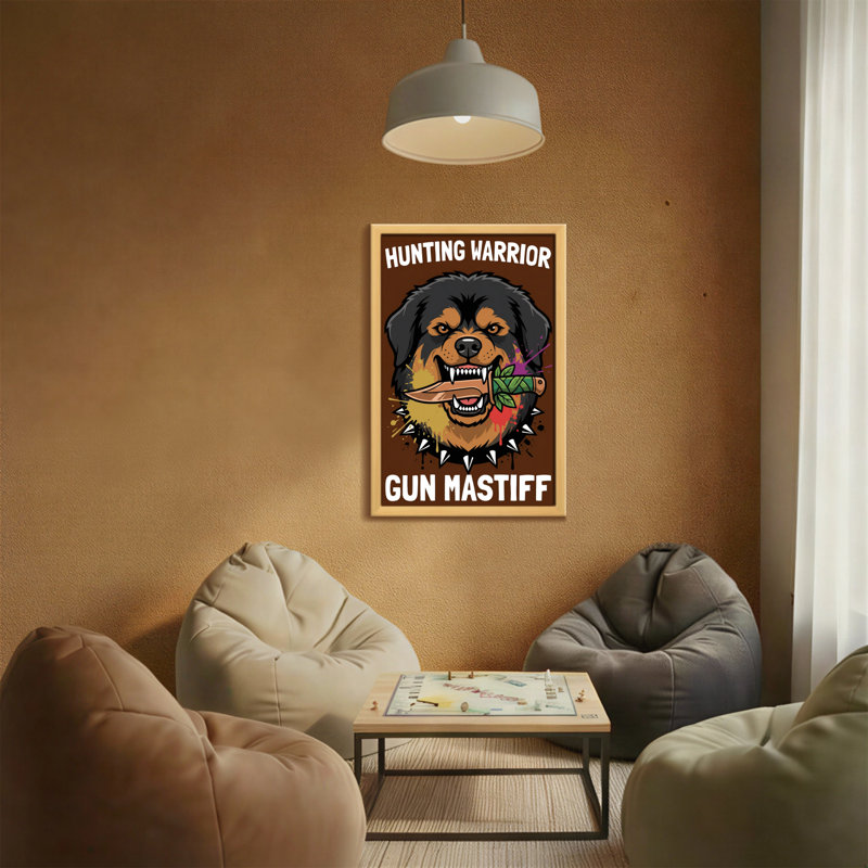 Chien chasseur d'animaux avec un couteau, H 24 po x l 16 po