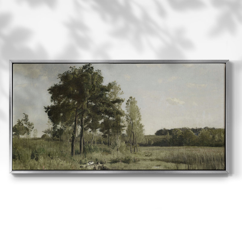 Série paysage - DCCDXV- Toile tendue avec châssis tendue, prête à être accrochée, H 25 po x l 49 po, Argent argent