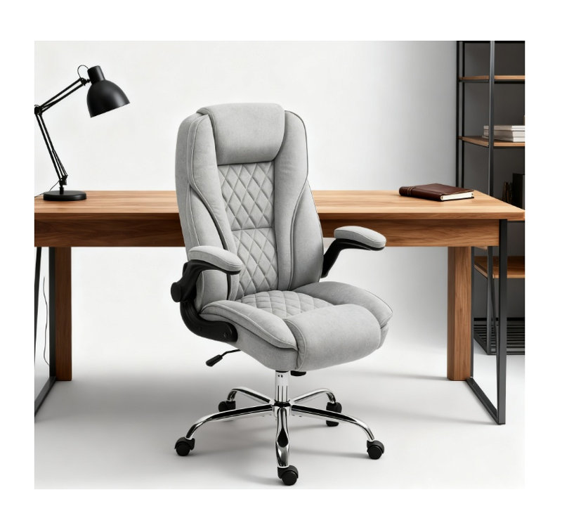 Chaise de bureau ergonomique à haut dossier avec revêtement en velours et hauteur réglable, gris