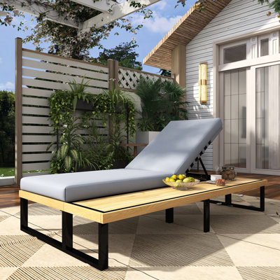 Chaise longue d'extérieur en bois d'acacia avec dossier réglable