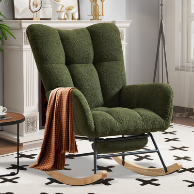 Modern Nursery Rocking Chair, Upholstered Glider Chair with High Backrest, Rocker Accent Armchair with Solid Wood Legs for Nursery Bedroom Living Room by George Oliver