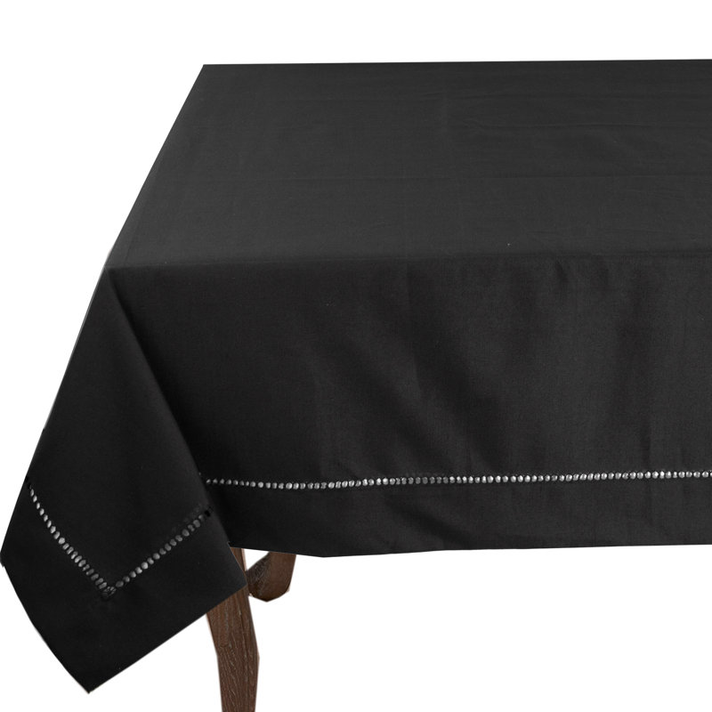 Black Classic Hemstitch 60 Inch Square Tablecloth, 72" x 72" 