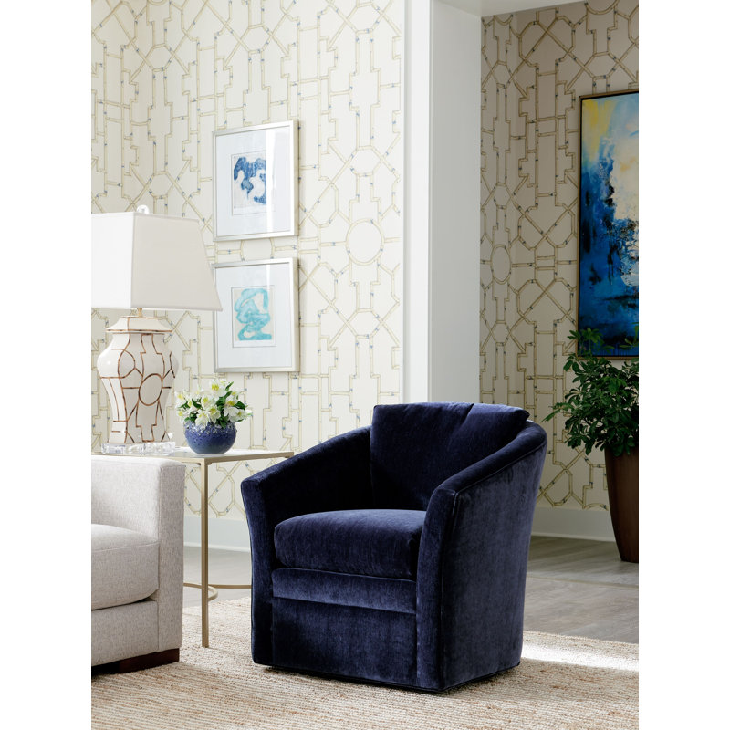 Baldwin Geometric Wallpaper Roll by Scalamandré, Cream/Blue/Lettuce
