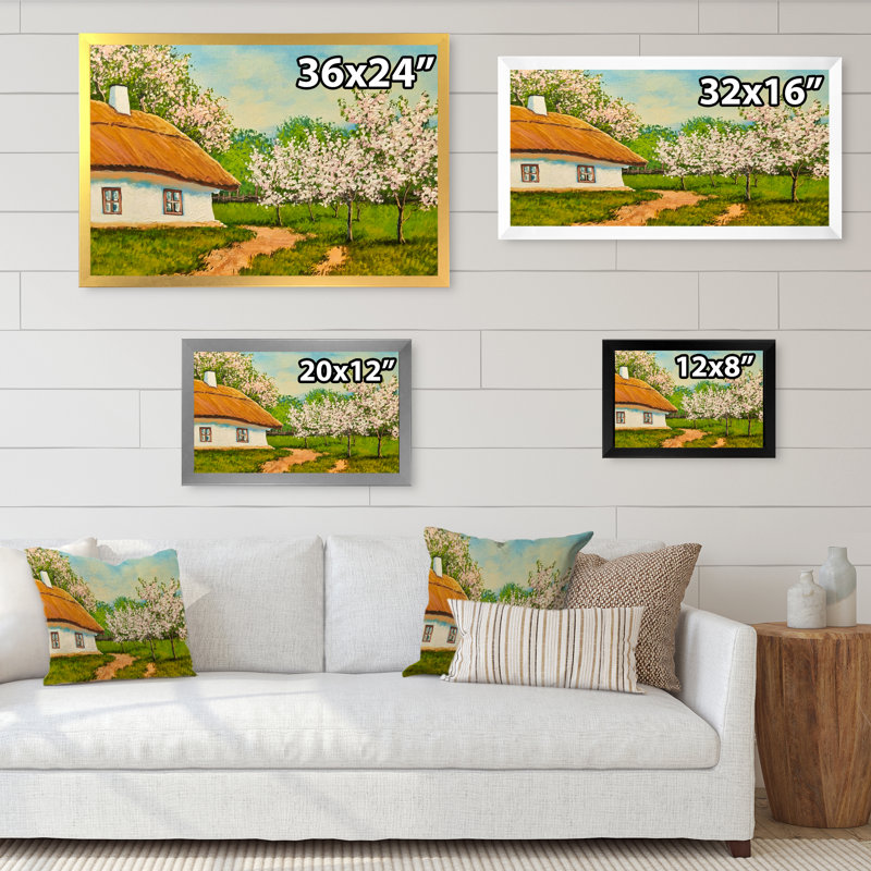 Printemps, paysage, maison, reproduction d'art sur toile, Cadre noir, H 8 po x l 12 po x P 1 po
