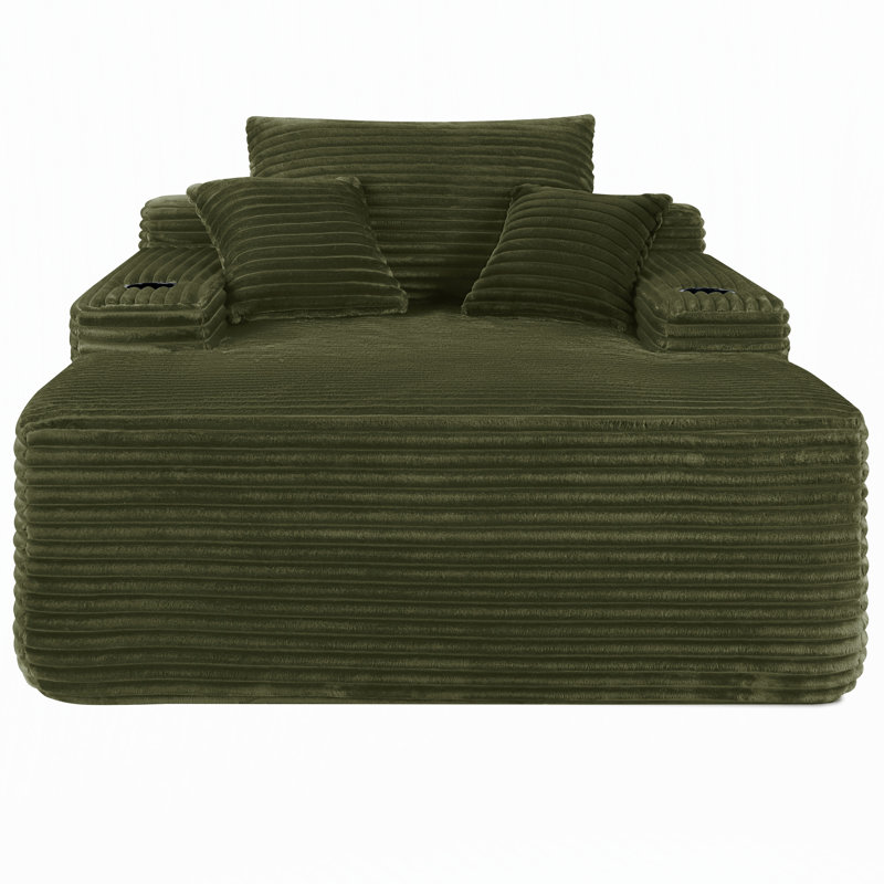 Chaise longue convertible sans os avec rembourrage à ressorts et sans assemblage, Velours côtelé vert