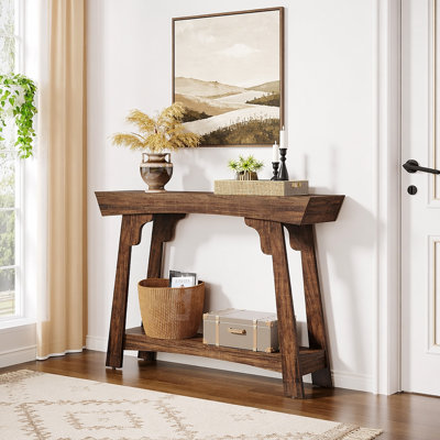 Console de 41 pouces en bois derrière le canapé, petite table d'entrée à 2 niveaux avec rangement, canapé-lit Farmhouse pour couloir, salon, brun rustique