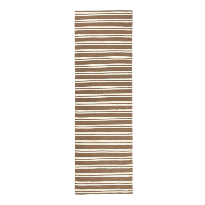 Tapis brun à rayures performance tissé à la main Palma, Tapis de couloir 2 pi 7 po x 8 pi