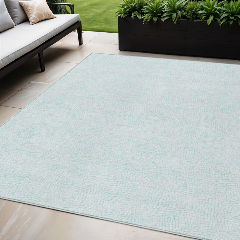 Tapis géométrique lavable intérieur / extérieur 5 pi x 8 pi bleu ciel