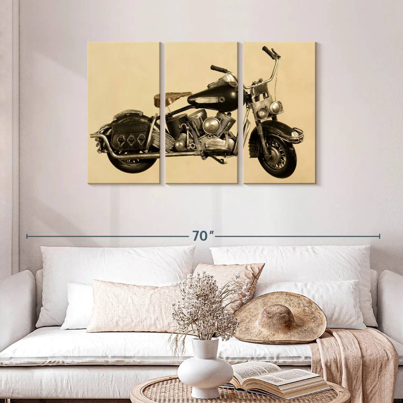 Vieille moto, H 28 po x l 45 po
