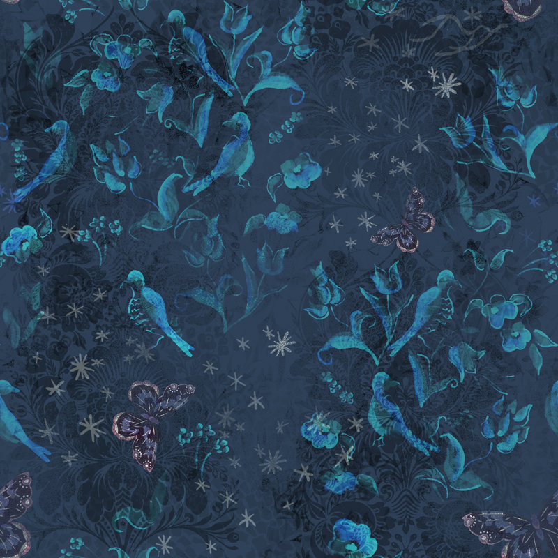 Yuki Osada Floral Wallpaper Double Roll, Turquoise/Navy