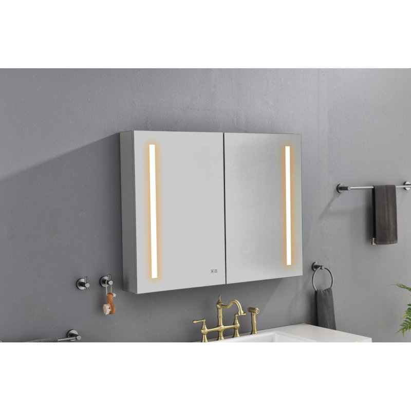 Grande armoire à pharmacie rectangulaire à DEL en alliage d'aluminium avec miroir